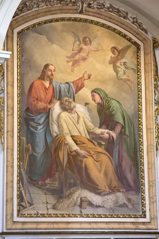Transito di S. Giuseppe - 1849, affresco cm. 270x185, Parrocchiale SS. Pietro e Paolo a Villa di Lozio (BG)